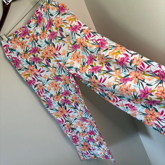 Jessica Simpson Tropical Floral Linen Flowy Wide Leg Pants - Picture 8 of 16